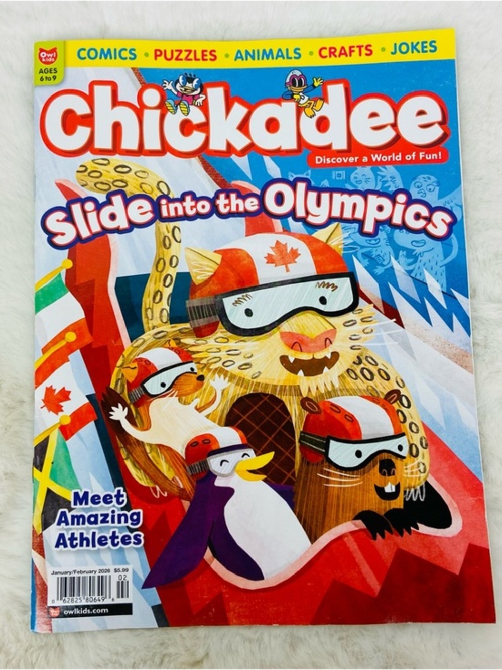 Chickadee Magazine "Slide into the Olympics" comics ,puzzles, crafts- Kids Issue